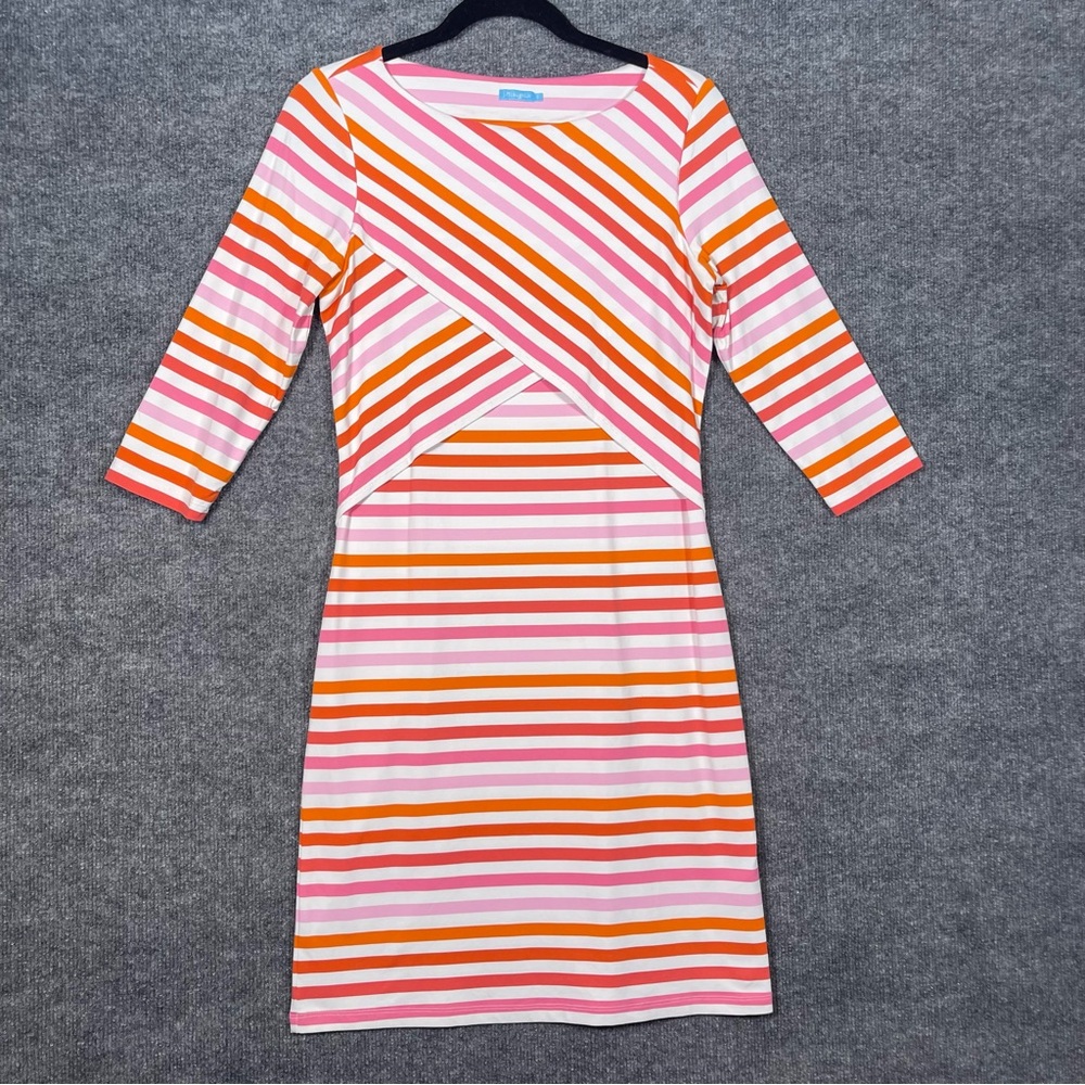 J.McLaughlin Womens Small Pink Striped‎ Nicola Catalina Cloth Sheath Wrap Dress